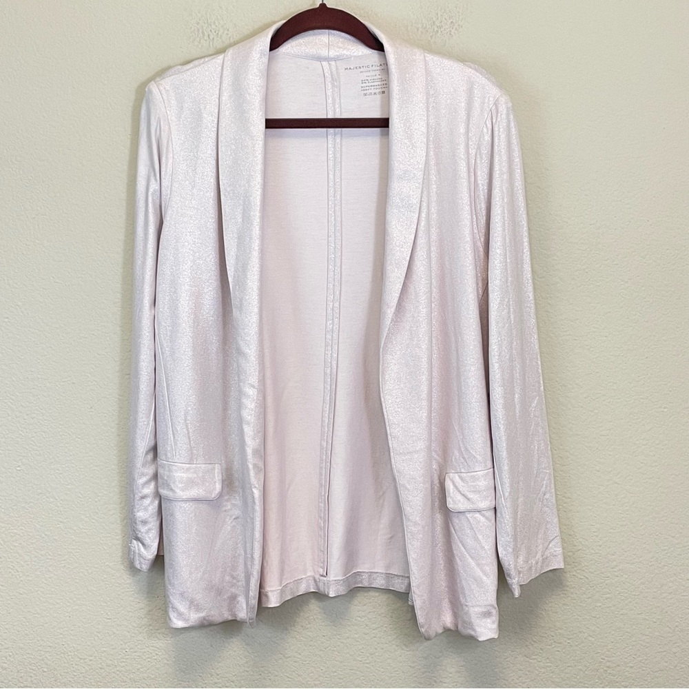 Majestic Filatures‎ Pastel Pink Metallic Deluxe Jersey Open Jacket Blazer Size L
